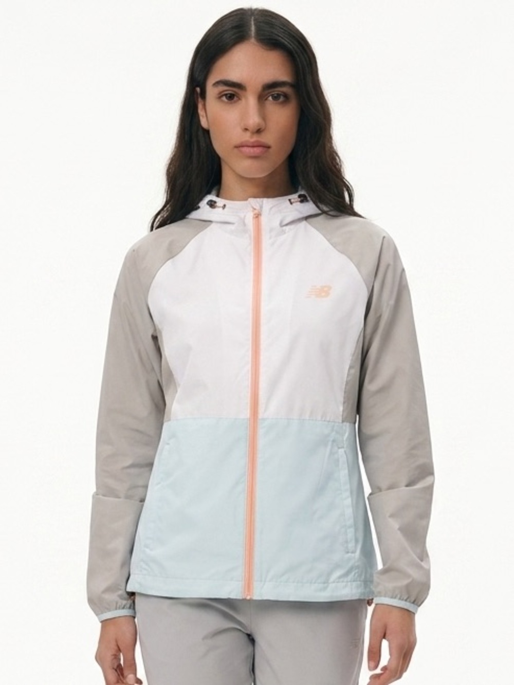 New Balance Colorblock Windbreaker Jacket - White, Light Blue, Gray, orange NWOT